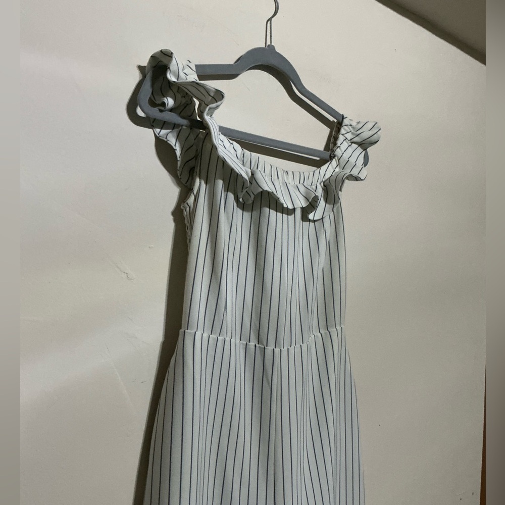 English Factory White and Black Striped Off-Shoulder Cropped Jumpsuit - Picture 3 of 4